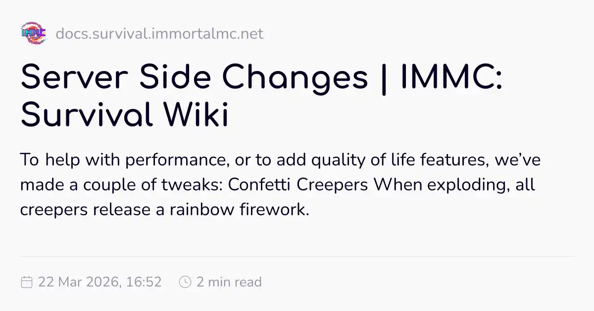 Server Side Changes | IMMC: Survival Wiki